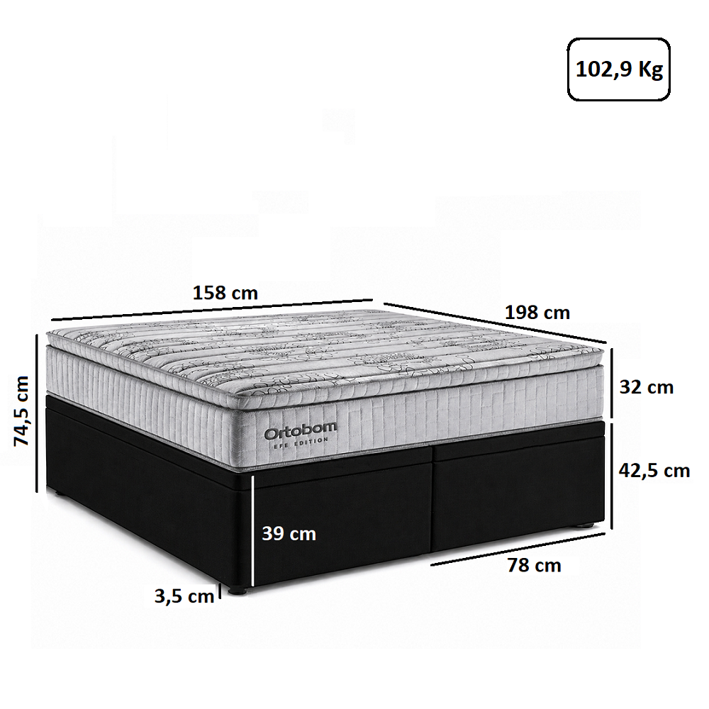 Cama Box Queen Base Ba&uacute; Courino D33 Molas Ensacadas Freedom 158x198x74,5 cm Ortobom, , large image number 5
